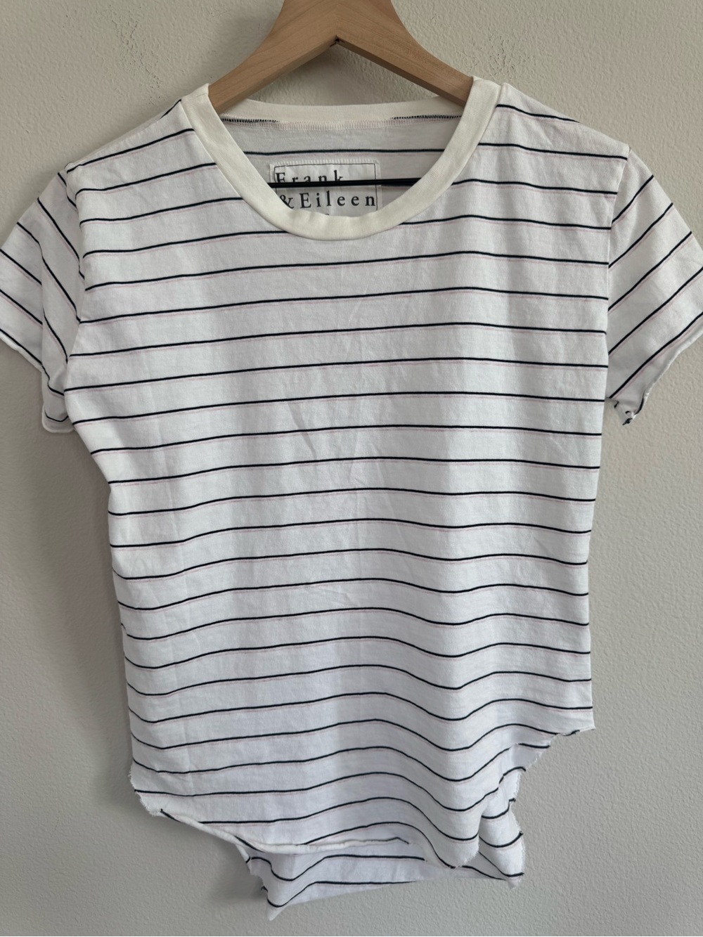 Frank & Eileen Tee Lab Striped Cotton Crewneck Minimalist White Navy Pink S
